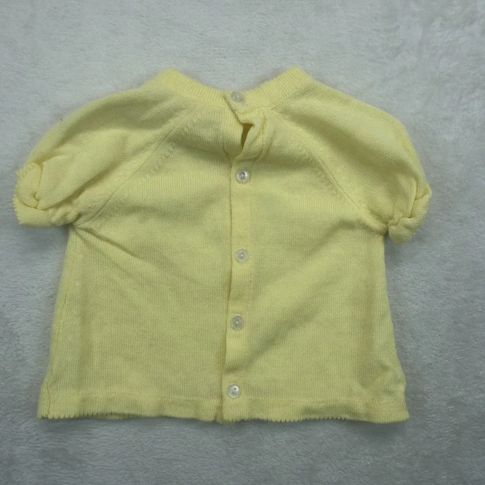 Vintage A Little Angel Baby Girl Yellow Knit Sweater 12M Embroidered Birds
